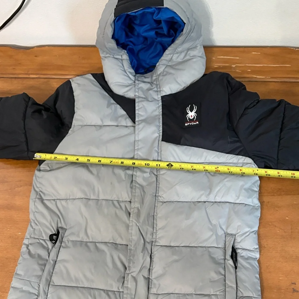 Spyder Silver and Black Hooded Puffer Jacket Size 16